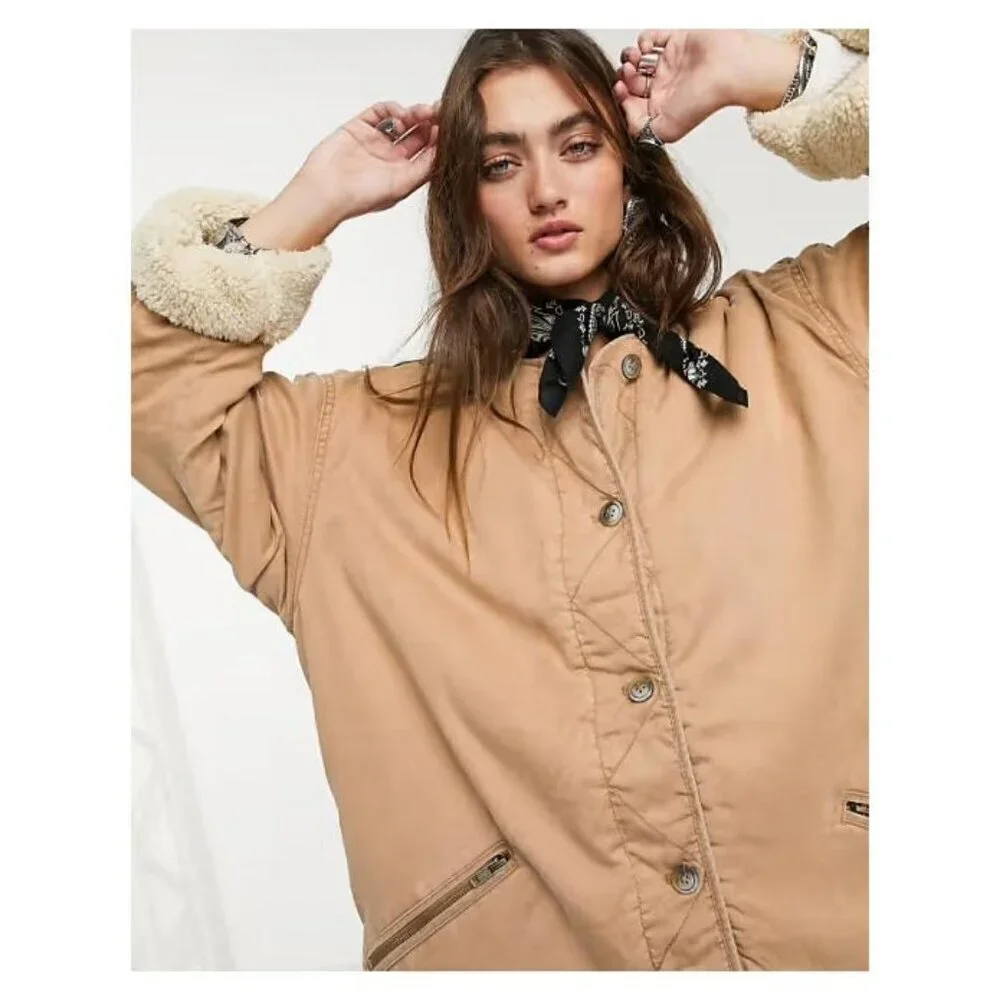 Free People Reversible Ivy Jacket Coat Shearling Oversized Slouchy Fall Winter - Picture 16 of 16